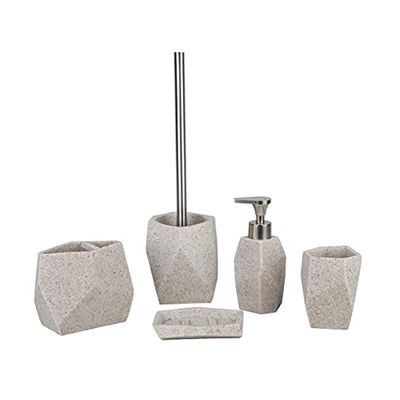 axentia Santorino Set Accessori da Bagno, Beige, 5 Pezzi