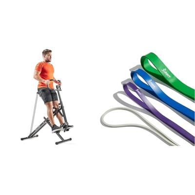 Sunny Health & Fitness Upright Row-N-Ride, Versatile Full-Body Workout Squat Assist Trainer + Versatile Resistance Bands (Single or Combination Set) - 4.5-35kg Combo