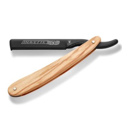 Navaja de afeitar DOVO Shavette con mango de madera de olivo