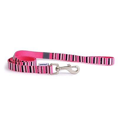 Ancol Candy Stripe Eco Friendly Dog Lead - Made from 100 Percent Recycled Webbing & Post Consumer Plastics - Hot Pink Design - Durable & Sustainable - Size 1m x 1.9cm