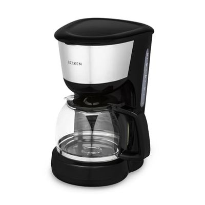 Becken Cafetière à goutte, 12 tasses de capacité, filtre permanent, carafe en verre, noir