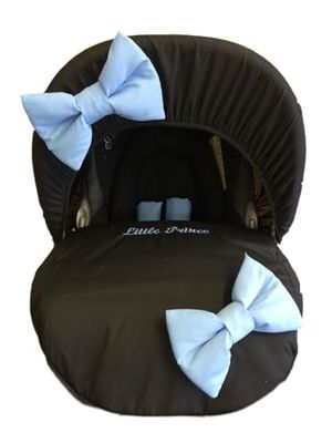 met zwart personaliseerbaar blauw strik baby autostoelhoes cover