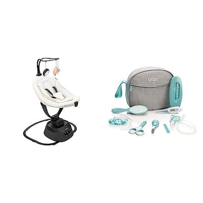 Babymoov Balancelle éléctrique bébé Swoon Evolution Curl White - 8 balancements - 5 vitesses & Trousse de Soin Bébé, Dès la naissance, 9 Accessoires dont Thermomètre bain, Thermomètre digital