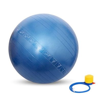 Nivia Anti Burst Fitness Gym Ball With Footpump (Blue, Size - 65cm) | Material - Polyvinyl Chloride (Pvc) | Exercise Ball | Medicine Ball | Heavy Duty | Preganancy Workout | Inflatable Exercise Ball