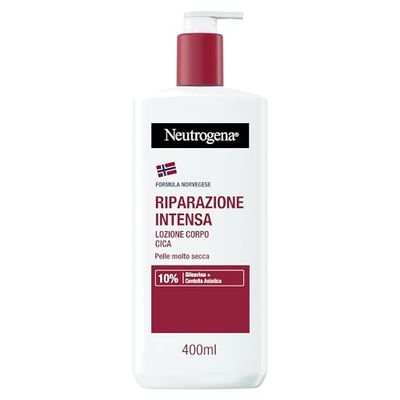 Neutrogena Formula Norvegese Lozione Corpo CICA Riparazione Intensa, Crema corpo riparatrice per 72h di nutrimento, Crema idratante corpo con 10% Glicerina, Crema corpo idratante pelle secca, 400 ml