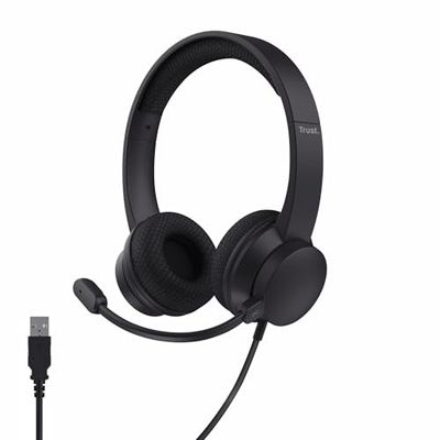 Trust Roha II USB Cuffie con Microfono ENC Cancellazione del Rumore, Mic Noise Cancelling, Auricolari con Filo 1,80 m, 85% Plastica Riciclata, Headphones On-Ear Cablato per PC Laptop Mac, Nero