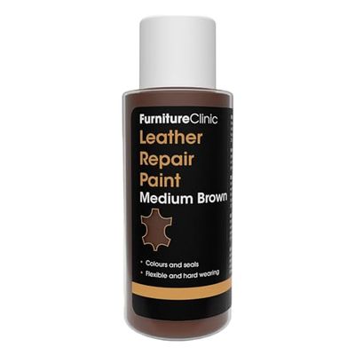 Furniture Clinic Peinture et teinture pour réparation du cuir | Colorant auto-scellant pour des réparations rapides et faciles | Convient aux canapés, sièges de voiture - Marron Moyen 50ml