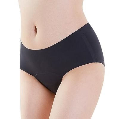 Menstruatiebroekje, naadloos en aanpasbaar, hoog absorptievermogen, lekvrij, comfortabel en wasbaar, zonder giftige stoffen, maximaal comfort, zwart, maat L, Zwart, L