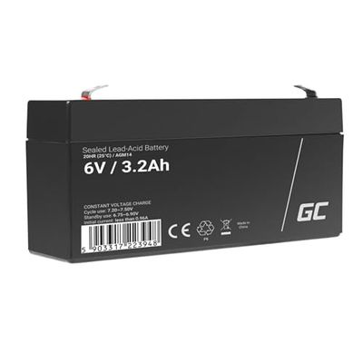 Green Cell AGM, gelaccu, 6 V, 3,2 Ah, oplaadbaar, verzegelde loodzuurbatterij, onderhoudsvrij, reservebatterij voor voertuigen voor kinderen, auto, elektrisch speelgoed