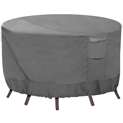 Vailge Housse ronde pour meubles de terrasse, 100 % imperméable, anti-décoloration, pour meubles d'extérieur, résistante aux UV, 243,8 cm de diamètre x 28 cm, gris