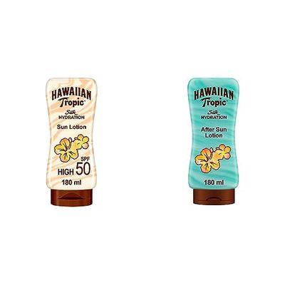 Hawaiian Tropic Silk Hydration Lozione Spf 50, 180ml & Crema Doposole Idratante con Aloe, 180ml