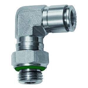 Raccord en L - Rotatif - G 1/8 A - Pour tuyau extérieur de 8 mm de diamètre - Pression de travail max. 20 bar - Acier inoxydable 1.4404