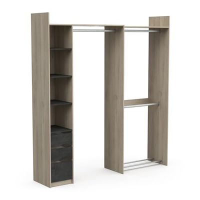 Demeyere - Vestidor esquinero modulable y extensible de madera con doble armario y columna de almacenamiento para zapatos - Color roble Kronberg y negro pizarra - 200 x 219 x 44 cm