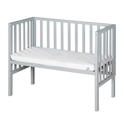 roba Bijzetbed 2-in-1 met matras Safe Asleep 45 x 90 cm en barrière, grijs hout, geschikt voor alle hoogtes van ouders, vanaf de geboorte, ombouwbaar tot bank tot 65 kg