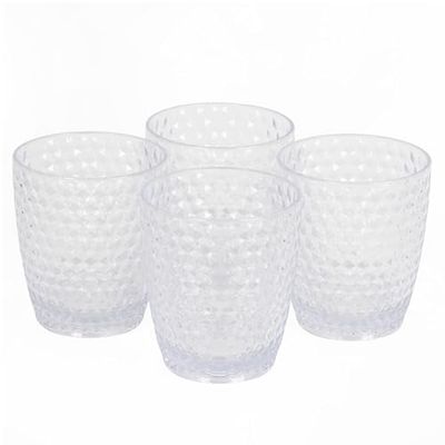Cambridge Fete Plastic Tumbler Glasses – Set of 4 Reusable Drinking Cups, 340ml Capacity, Clear Diamond Effect BPA-Free Plastic, for Picnics, Camping, BBQ, Party, Outdoor/Indoor, Hot Tubs/Pools