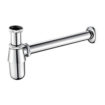 Ibergrif M20505, Siphon de Lavabo en Métal, Siphon à Tube 1-1/4"x32mm, Tube Siphon de Lavabo en Acier Inoxydable Anti Odeur pour Evier Cuisine, Hauteur Réglable, Chromé, Argent