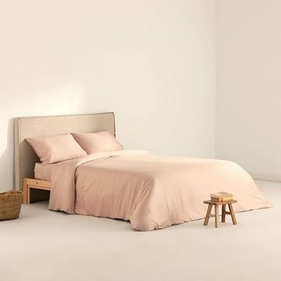 BELUM | Satin Duvet Cover 300 Thread Count for 105 Bed Measurements: 180 x 220 cm Colour: Pink | Satin Duvet Cover Features: Closure with Concealed Transparent Buttons.