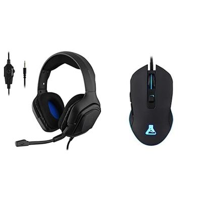 The G-Lab Korp Cobalt Casque Gaming PS4 - Micro Casque Gamer Audio Stéréo & Kult Helium Souris Gamer Filaire USB - Capteur Optique 800 à 3200 DPI, Rétroéclairage LED 7 Couleurs, 6 Boutons