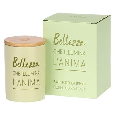 THUN - Candela "Bellezza che illumina l'anima" - base: stoneware, tappo: legno - Collezione Candele - 185 g - Ø 7 cm h, 10 cm h
