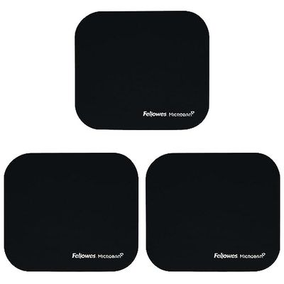 Fellowes Mouse Mat with Non-Slip Rubber Base - Mouse Pad with Antibacterial Protection - Suitable for Both Optical and Laser Mice - 199 x 232 x 2mm - Black (Pack of 3)