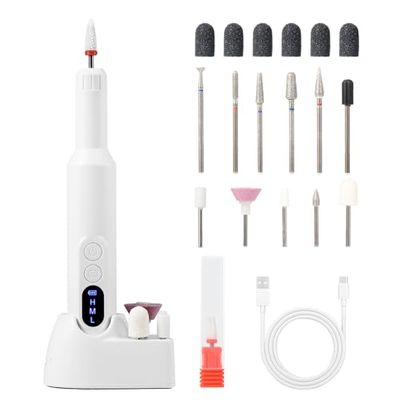 Brencco Fresa per Unghie Senza Fili 18000 RPM,12 in 1 con Display Digitale,Base per 8 Punte,Ricarica Duale Type-C,Lima Elettrica per Unghie per Manicure/Pedicure a Casa e in Salone