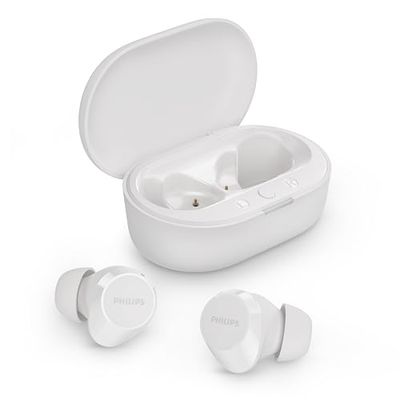 Philips TAT1209WT True Wireless Słuchawki Douszne Bluetooth - świetna jakość, naturalny dźwięk z dynamicznym basem, dobra jakość dźwięku podczas połączeń i kieszonkowe etui ładujące - Biale, In Ear