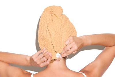Muitomas, Salvietta Turbante per Capelli, Turbante Asciugacapelli Microfibra, Asciugamano per Capelli Donna, Colore Peach Fuzzy