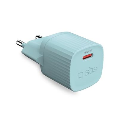 SBS Caricatore caricabatterie con materiali riciclati GRS, porta USB-C, 25 Watt, presa europea, eco-friendly, ideale per smartphone Android, iPhone, tablet, auricolari, speaker, smartwatch