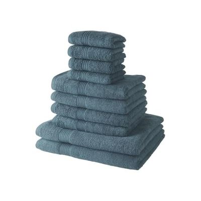 TODAY Set di 4 asciugamani da bagno 30 x 50 + 4 asciugamani da bagno50 x 90 + 2 lenzuola da bagno 70 x 130 cm, 100% cotone, pavone