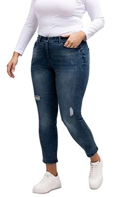 Ulla Popken dam jeans jeans denim mit förstörelse, Mörkblå (mörkblå denim), 100 Grote maten