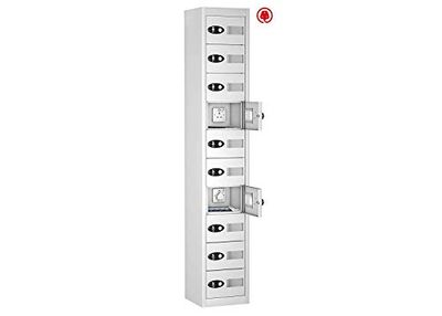 10 Vision Panel Door Tablet Charging Locker, White, Keypad Lock