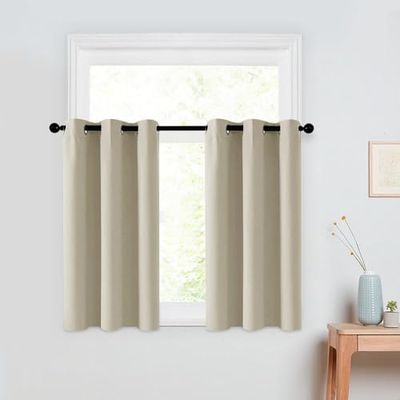 Uppsättning av 2 korta gardiner, fönstergardiner, bistrogardin, halva fönster, gardiner för sovrum, privat sfärisk gardin för fönster, energibesparing gardin för badrum, 85 x 115 cm, beige
