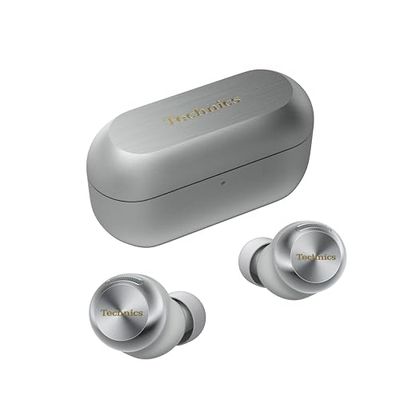 Technics EAH-AZ100E-S trådlösa öronsnäckor med brusreducering, Bluetooth med flera punkter, röstfokus AI, bekväma in-ear-hörlurar, silver