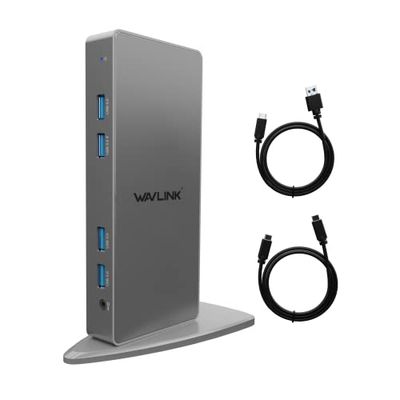 Estación de Acoplamiento Displaylink WAVLINK USB-C Universal con 2 Puertos HDMI y DP, Gigabit Ethernet, 6 Puertos USB 3.0, Audio, micrófono, Compatible con Mac OS y Windows