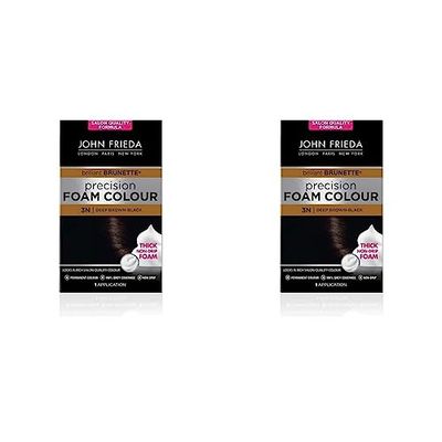 John Frieda Precision Foam Colour 3N, Deep Brown-Black Hair Dye, Salon-Finish Deep Brown-Black Permanent Hair Colour, 100% Grey Coverage (Pack of 2)