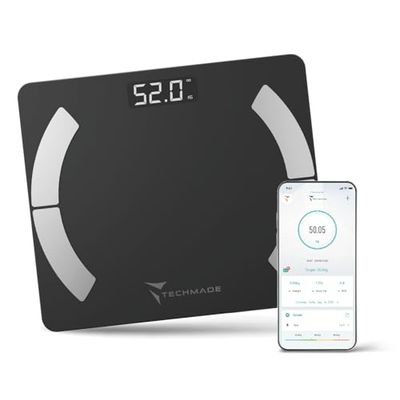 Bilancia Pesa Persona Digitale Bilancia Impedenziometrica Intelligente Wireless per IOS e Android con Indici di Misurazione Massa Grassa, Massa Magra e Metabolismo Basale Colore Nero