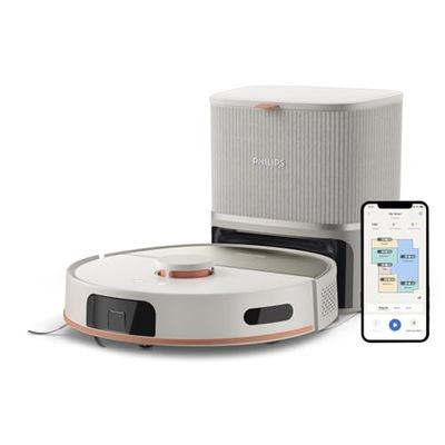 Philips Homerun Serie 5000 – Robot Aspirador, Doble mopa giratoria, 10.000 Pa, aspira y friega, autovaciado (S-Bag®), navegación por láser Lineal, App Homerun, Beige (XU5100/20)