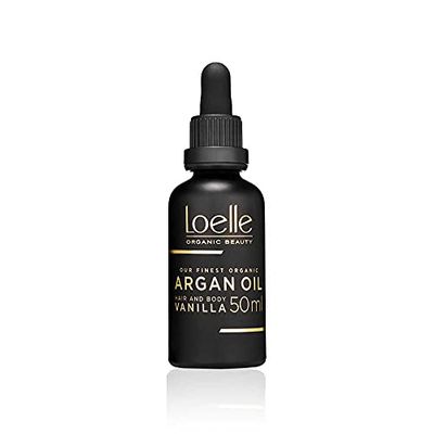 Loelle - Huile d'Argan Parfumée à l'Extrait de Vanille - Huiles Anti-Rides Mains, Visage, Cheveux - Huile Corporelle Bio et Aromatique Vitamine E - Huiles Barbe - Récoltée à la Main au Maroc 50ml