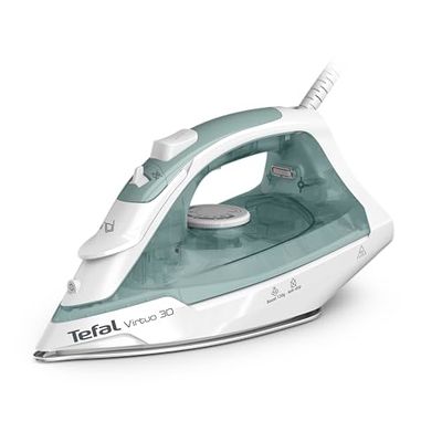Tefal Virtuo FV2C42E0 - Plancha de vapor (2000 W, 27 g/min, golpe de vapor de 120 g/min, tiempo de calentamiento, vapor vertical, antigoteo, punta de precisión de eucalipto