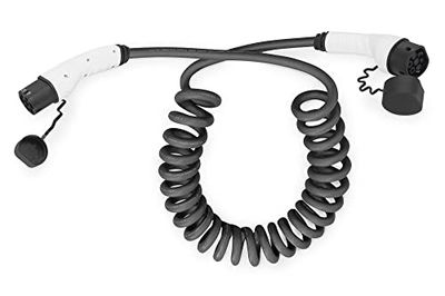 DIGITUS Cable de Carga Modo 3 para Coches eléctricos y PHEV - 5 m - Tipo 2 - Monofásico - 32 A - 7,4 kW - Cable en Espiral - Negro/Gris