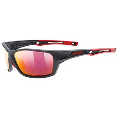 Uvex Sportstyle 232 P - Lunettes de Sport pour Hommes et Femmes - Polarisées - Confort et Maintien Parfait Sans Points de Pression - Black Matt Red/Red - One Size