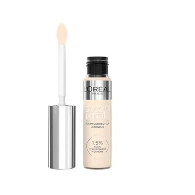 L'Oréal Paris Sérum Corrector Iluminador, Cobertura Media, Acabado Radiante, con 1,5% Ácido Hialurónico y Cafeína, Accord Parfait, Tono 1N, 10ml