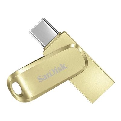 SanDisk Ultra Dual Drive Luxe USB Type-C Flash Drive 128GB (Memory stick up to 400 MB/s, Reversible Type-C & Type-A connectors for Smartphone Tablets, Macs & computers, All Metal) Gold