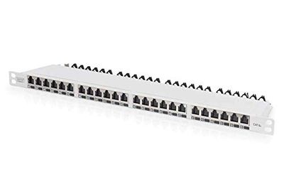 DIGITUS Painel de conexões (19 polegadas, cat. 6A, 24 portas RJ45, montagem, painel de conexões LSA, montagem em rack, 0,5 HE), cinzento