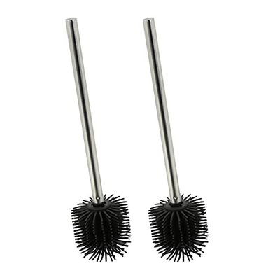Relaxdays Escobillas Silicona WC Set 2, Antibacterial, Efecto Loto, Cabezal Extraíble, Escobilleros, Negro y Plateado, 36 x 8 cm