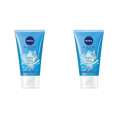 NIVEA Gel Nettoyant Fraîcheur, Gel purifiant pour peaux normales à mixtes, Nettoyant visage enrichi en Vitamine E & Hydra IQ, 150 ml (Lot de 2)