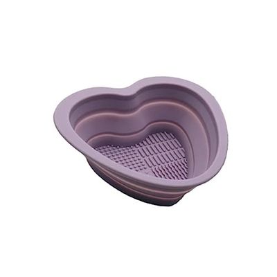 Silicone a forma di cuore pieghevole, pennello per trucco, cosmetico, in cotone, per la pulizia, strumenti di bellezza, spugna per trucco, eyeliner (viola chiaro)