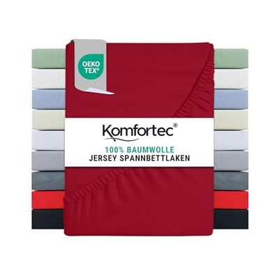 Komfortec Single Fitted Sheet 100% Cotton, 11 inch (30 cm) Deep Pocket - Red