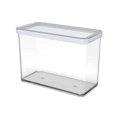 Rotho Loft Caixa de armazenamento retangular de 2,1 l com tampa e selo, plástico (SAN) sem BPA, transparente/branco, 2,1 l (20,0 x 10,0 x 14,2 cm)