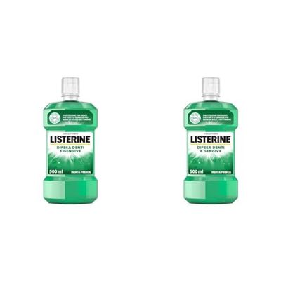 LISTERINE Collutorio Difesa Denti e Gengive, Al gusto di Menta Fresca, Collutorio gengive infiammate per denti forti, Con Fluoruro, Igiene orale per Gengive sane, 500 ml (Confezione da 2)